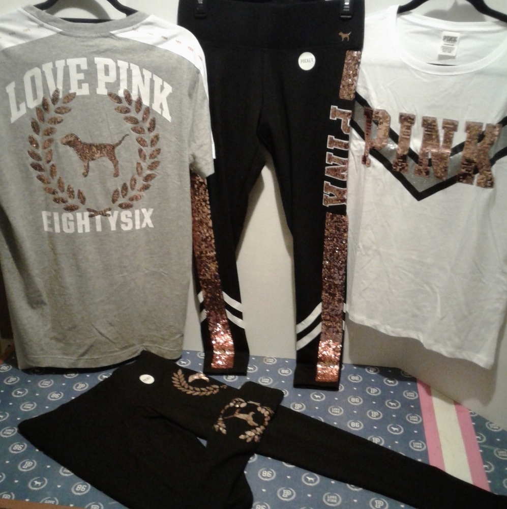 ⚡SALE⚡VS PINK Rose Gold Bling 4pc Set & Anorak NWT